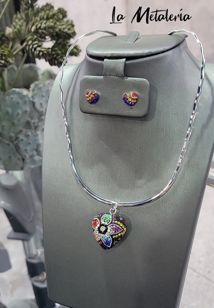 Set Huichol Llamador de Ángeles Corazón Multicolor B