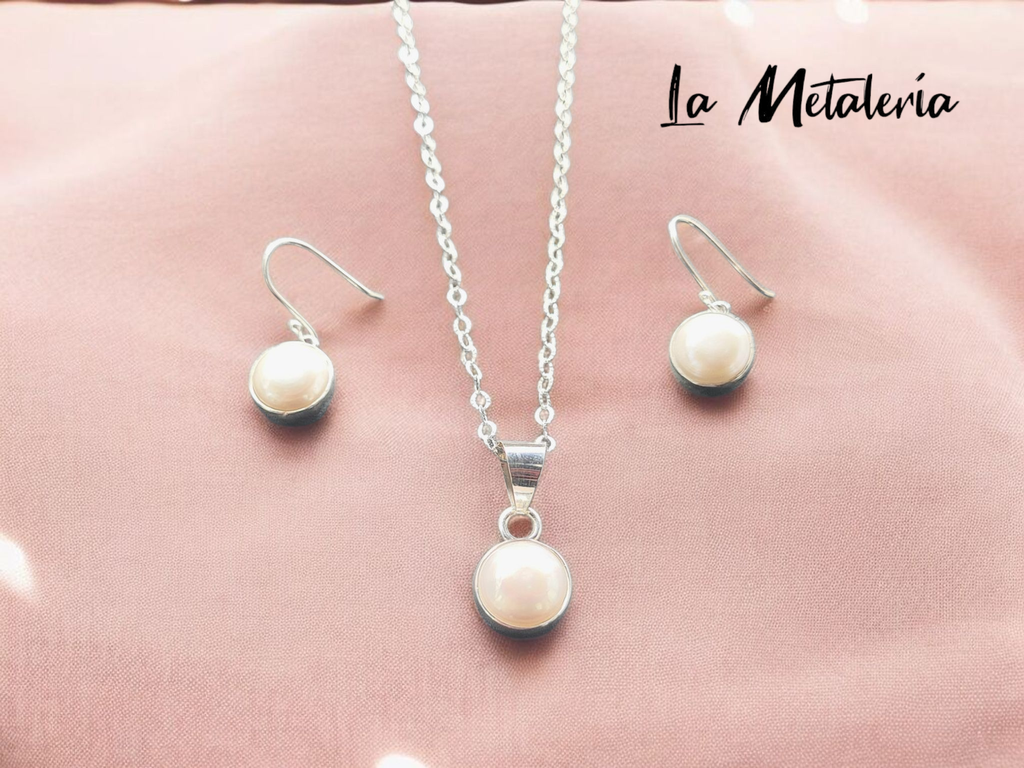Set Perla Biselada con Arillo