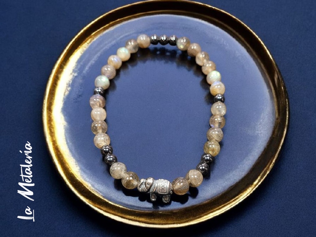 Pulsera PMP Elefante Labradoritas y Hematitas