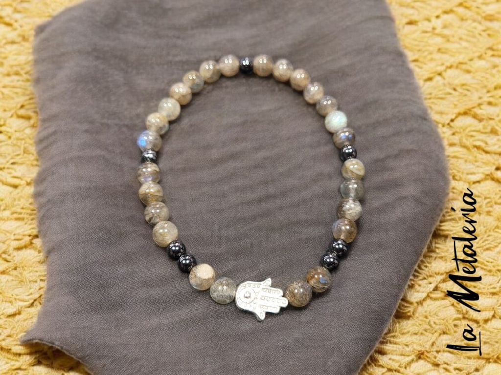 Pulsera PMP Mano de Fátima Labradorita y Hematita