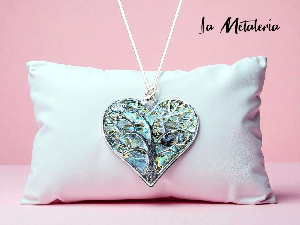 Dije Corazón con Árbol de la Vida sobre Concha de Abulón m