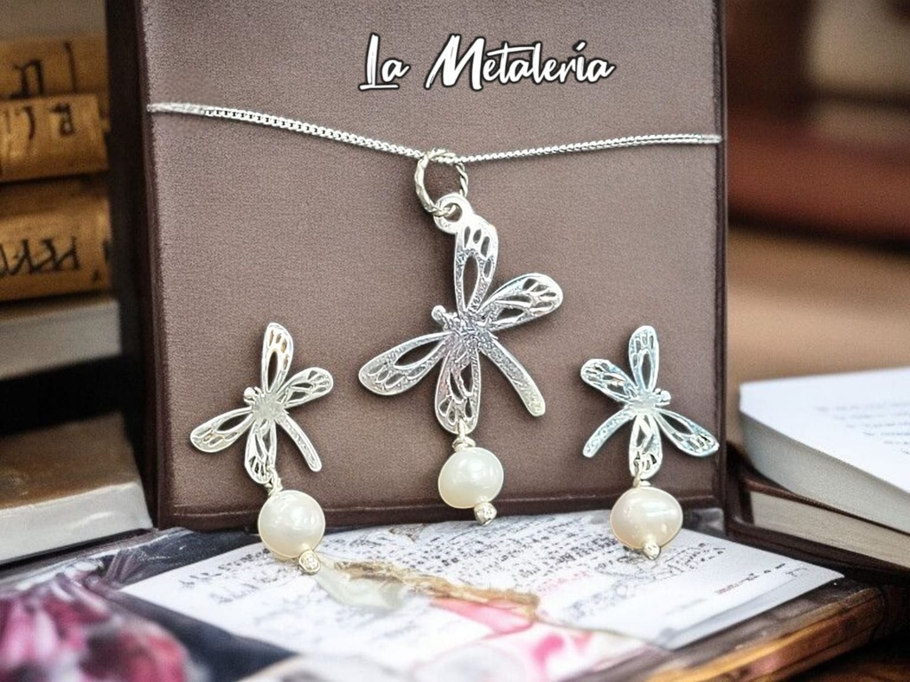 Set Libélula Calada con Perla