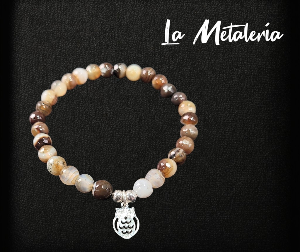 Pulsera PMP Búho Ágatas Cafés A