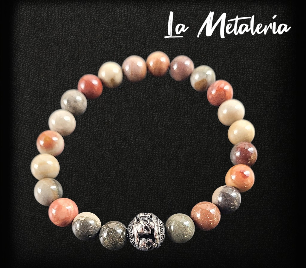 Pulsera PHA Bolita Cráneos Jaspe Leopardo