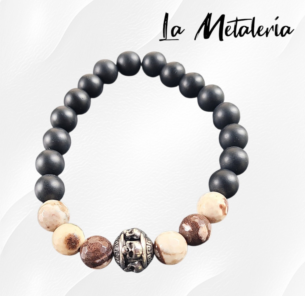 Pulsera PHA Bolita Cráneos Jaspe Cebra