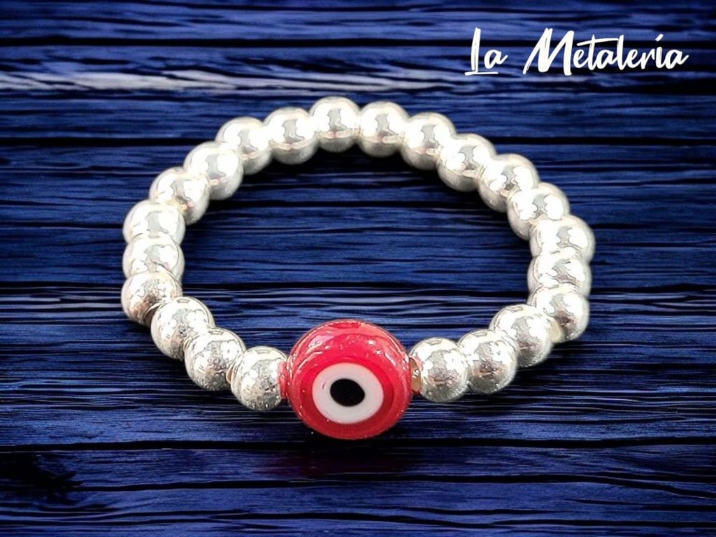 Anillo Bolitas de Plata y Ojito Rojo