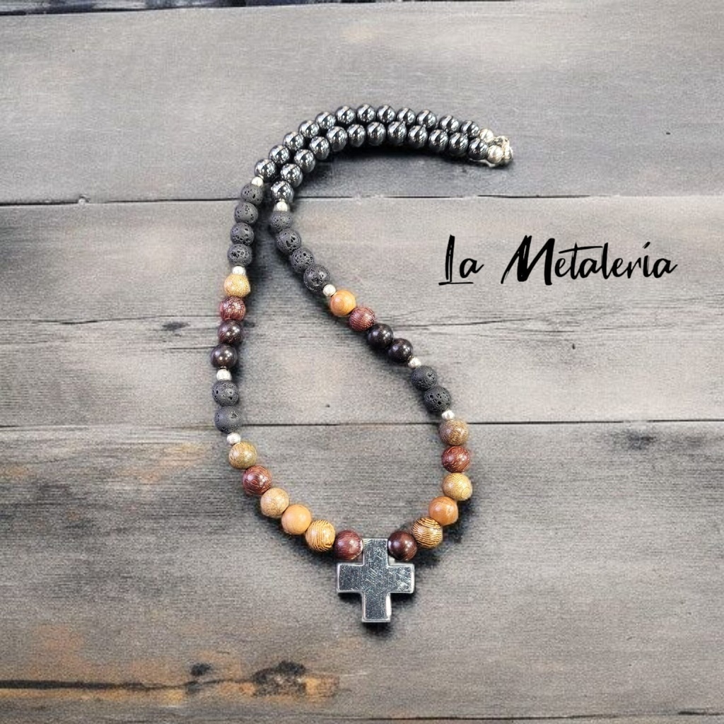 Collar Cruz con Piedras y Maderas