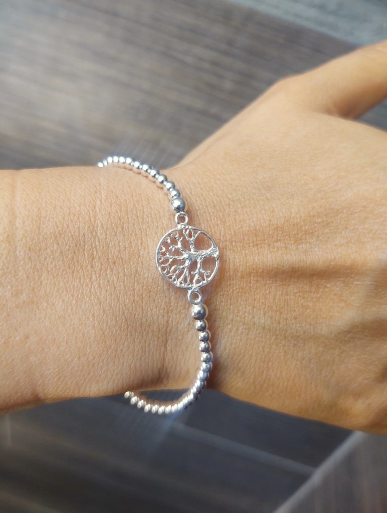 Pulsera Bolitas de Plata y Árbol de la Vida