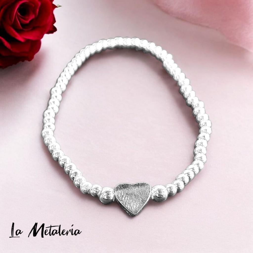 Pulsera Bolitas de Plata y Corazón
