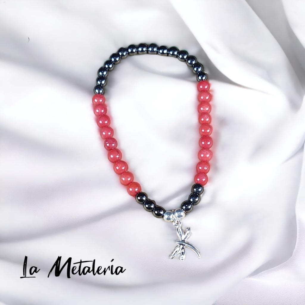 Pulsera PMP Libélula Coral y Hematita