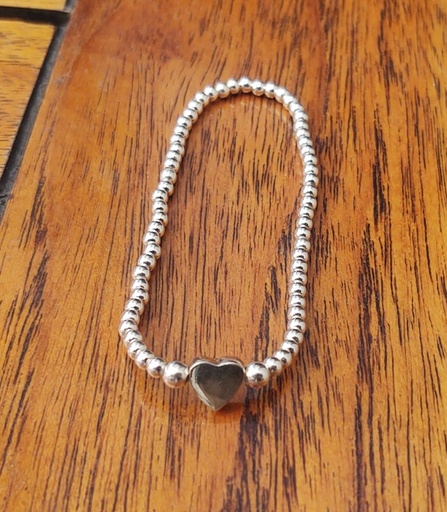 Pulsera Bolitas de Plata y Corazón