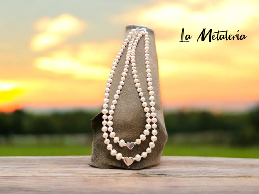 Collar Doble Perlas y Corazones
