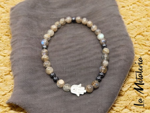 Pulsera PMP Mano de Fátima Labradorita y Hematita