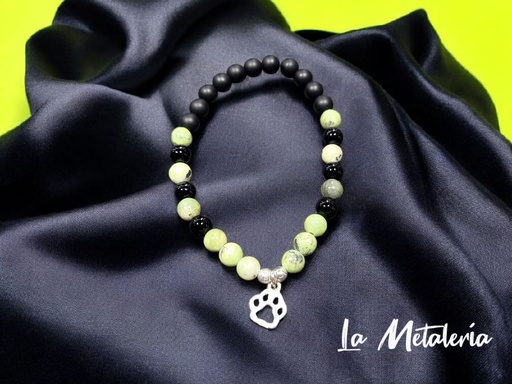 Pulsera PMP Huellita Jade Olivo y Ónix