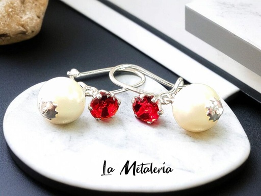 Aretes Perla con Punto de Colores